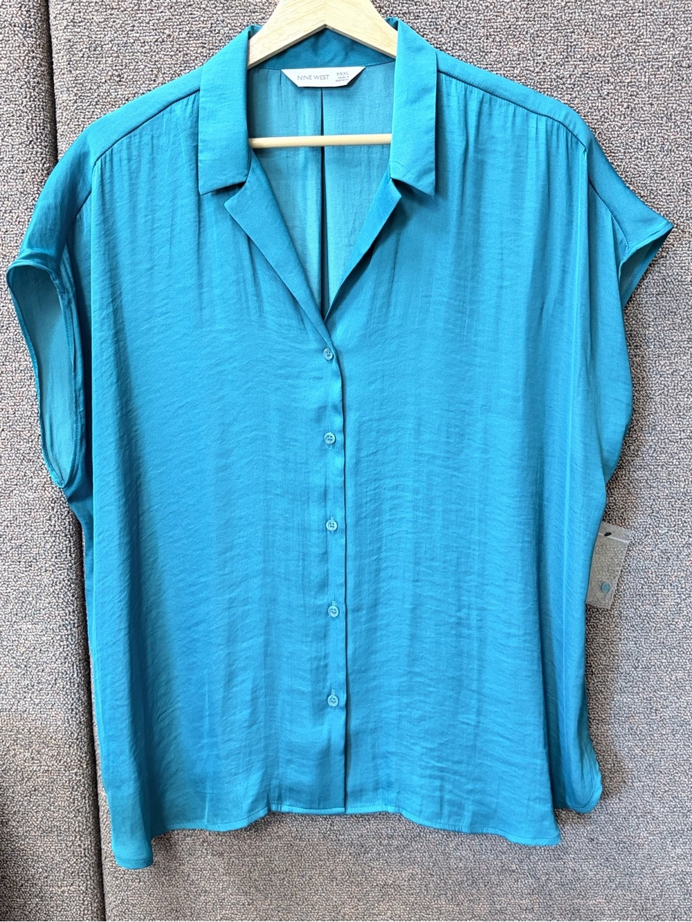 Nine West Teal Button-Front Cap Sleeve Blouse | NWOT